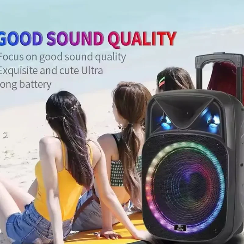

2026 NDR-W1315 Bluetooth-колонка, 15-дюймовый динамик, портативная аудиосистема для танцев, беспроводной микрофон с поддержкой карт памяти, RGB-подсветка