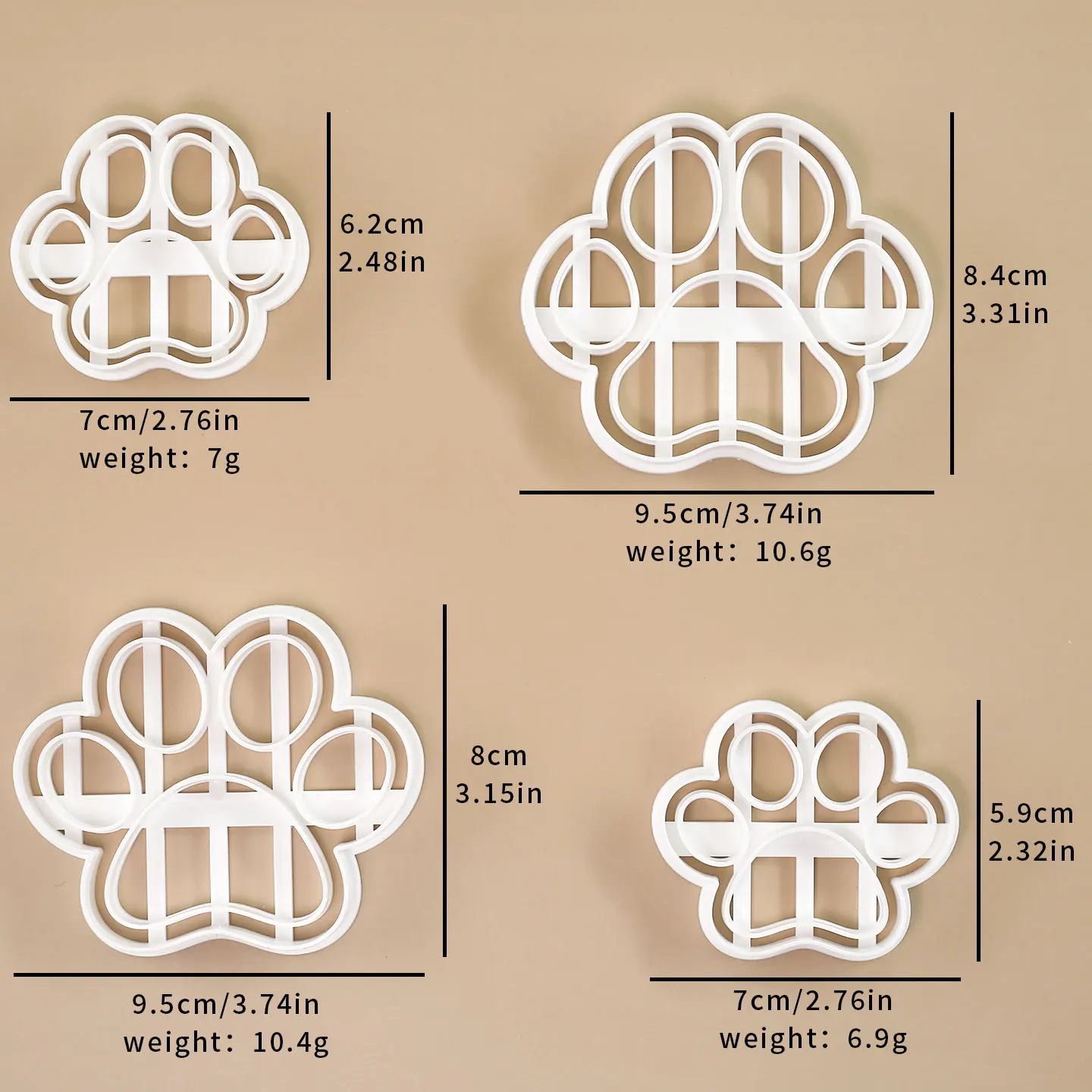 4 Pcs Paw Print Cookie Cutters Set Cute Cartoon Cat Dog Paw Biscuit Treat Molds Kitchen Baking Tools for Kitty Puppy Birthday