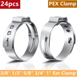 24pcs 304 Stainless Steel Ear Clips PEX Clamp Ring Crimp Single Ear Hose Clamps 3/8
