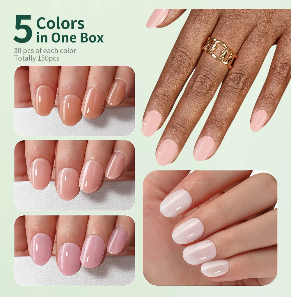 NAILPOP Nagelset zum Aufdrücken, 5-Farben-Mix, tragbare künstliche Nägel, 140–150 Stück, Mandel-Sarg, quadratisch, ovale Formen, langlebiges Design – Detail 16