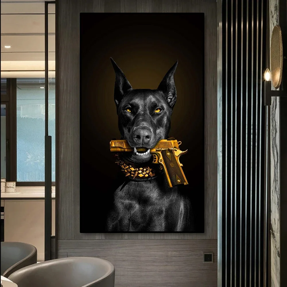 

Animal Black Dog Poster Doberman Mafia Dog Poster Decorative Painting Canvas Wall Art Living Room Bedroom Decorative Mural