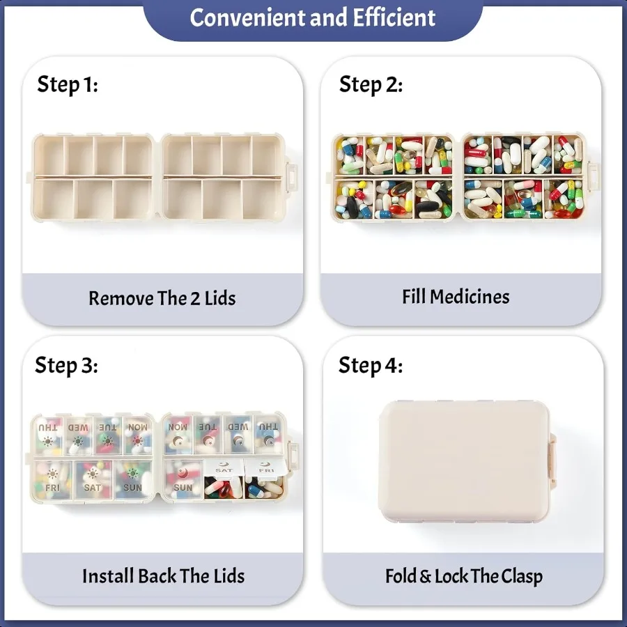 منظم حبوب أسبوعي جديد قابل للطي وحماية مزدوجة لمدة يومين مع ملصقات محفورة AM PM 7 أيام الأسبوع Medicine Bo #5