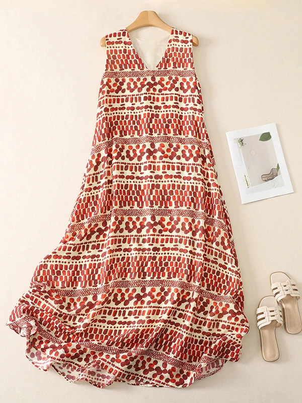 

Korean Japanese High-End plus Size Vest Dress Summer Elegant Simple Slimming Loose Feel Long A-Line Gown V-Neck Sleeveless
