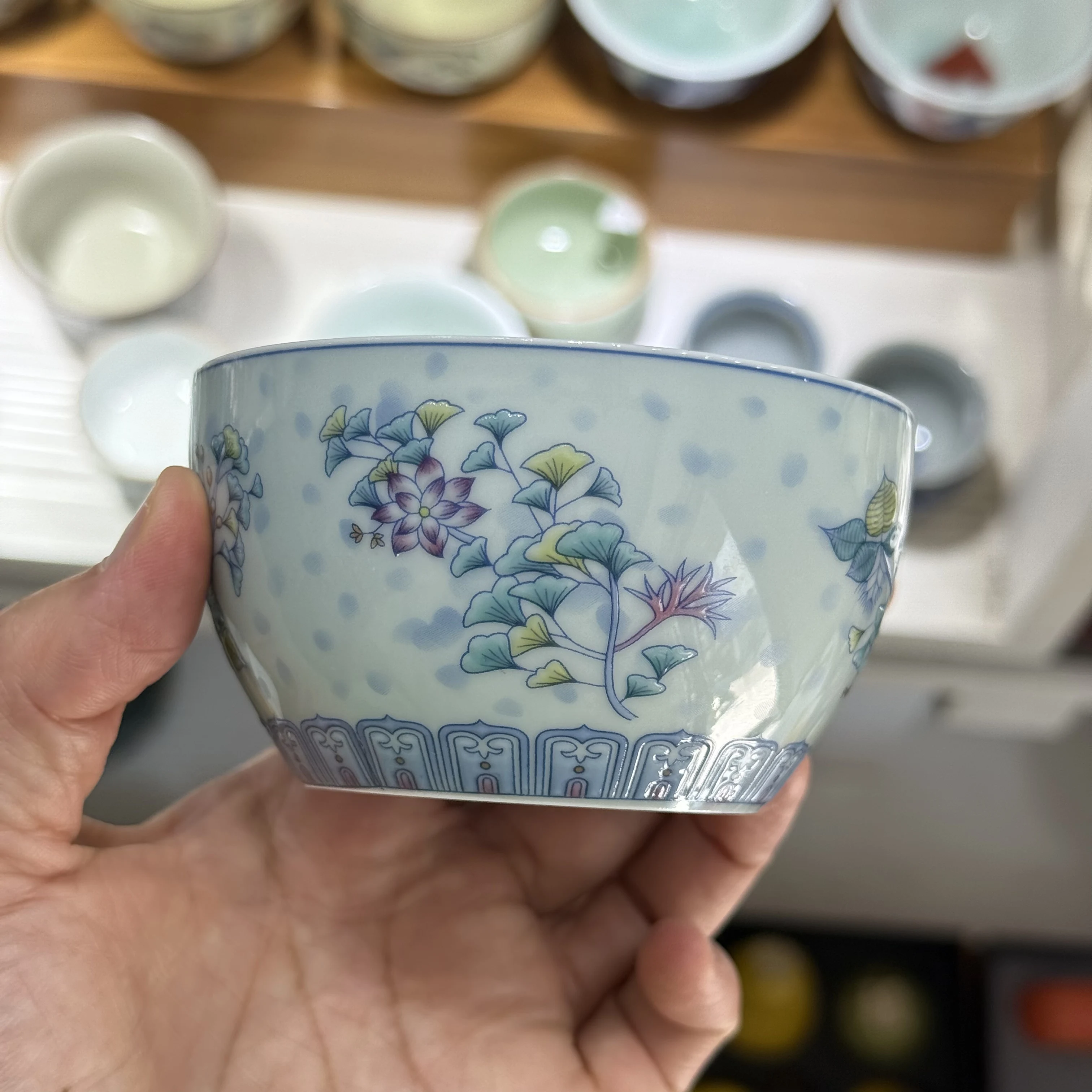 Jingdezhen Ceramic Doucai Lying Ginkgo Scented Tea Cup Cup Lying Foot Cup Cup Tea Cup Single Cup Large Cup