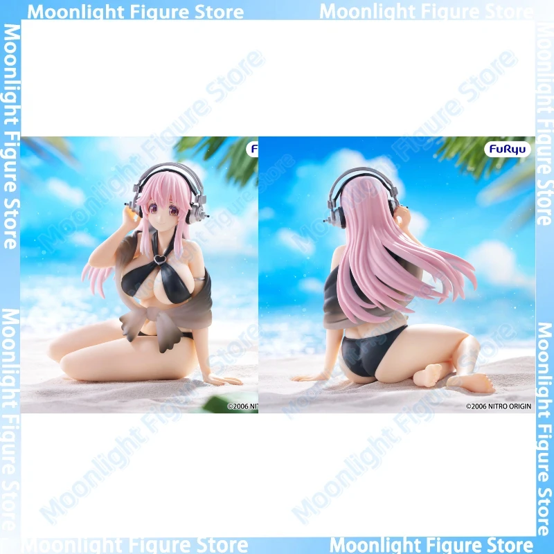 In Stock FuRyu Super Sonico Black Bikini Instant Noodle Press Sexy Girl Anime Action Figure Toy Gift Model Collection Hobby
