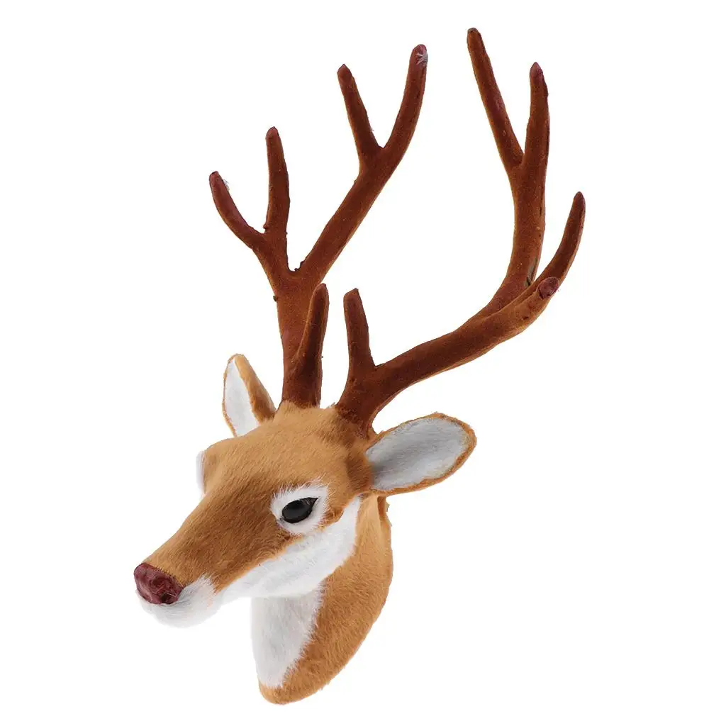 Lifelike Deer Head Home Ornament Plastic Animal Figure Stuffed Model for Figurines Decoration Outdoor Accessories