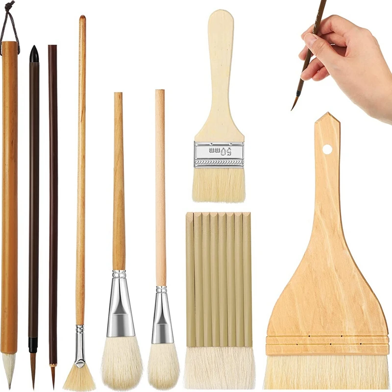 9 Pcs Paint Brushes Set Different Shapes Glaze Brushes For Pottery Acrylic Watercolor Ceramic For Painting Artists Rock