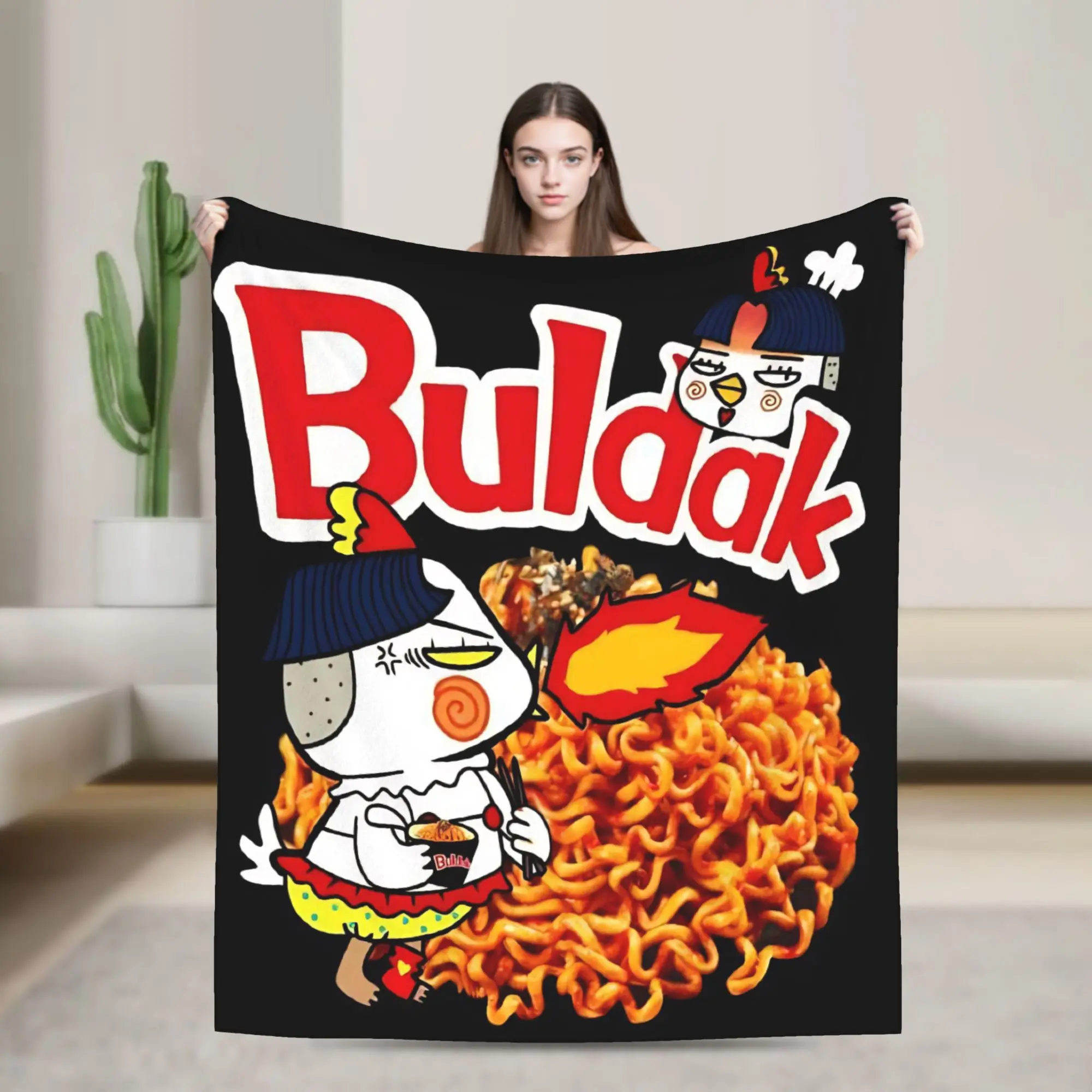 Fideos de pollo picantes Buldak, manta suave y cálida con sabor a pollo caliente, manta de felpa, colcha de franela, funda para sofá cama