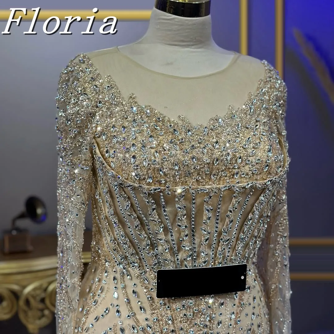 

Floria Rhinestones Party Dress For Weddings Mermaid Long Sleeve Beaded Evening Gowns Robe De Soiree Arabic Prom Gowns Customized