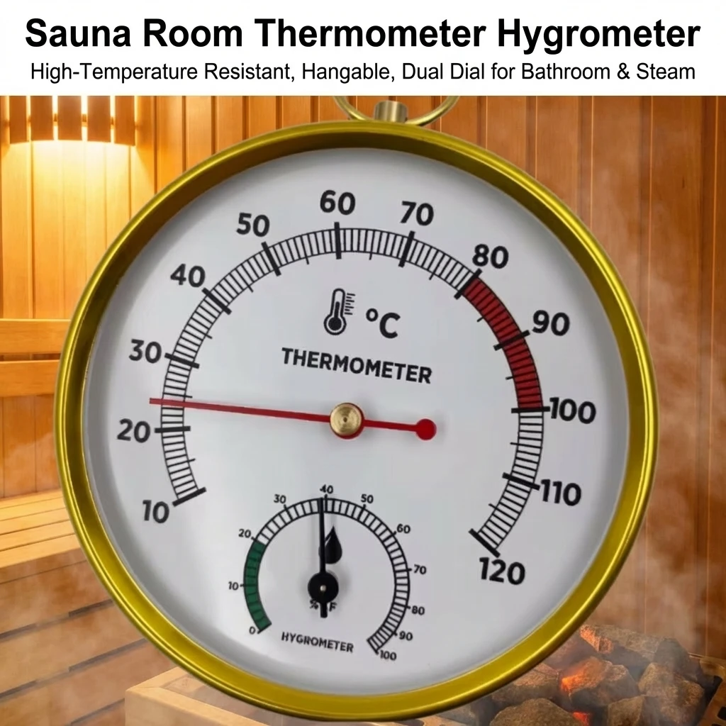 Sauna Room Thermometer Hygrometer High-Temperature Resistant Wall Mountable Steam Room Temperature Humidity Monitor