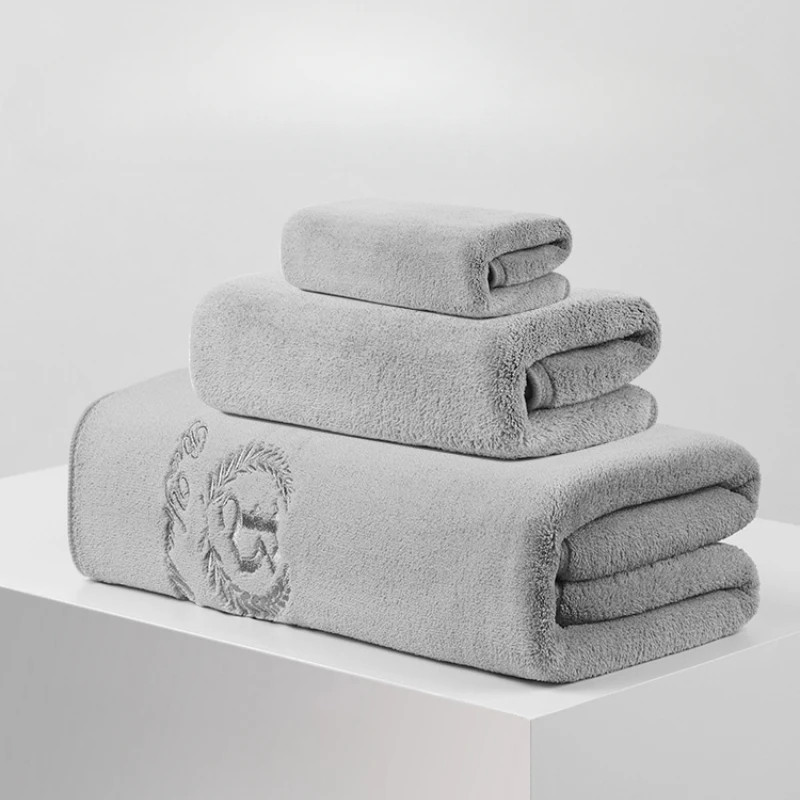 Antibacterial Snowflake Velvet Towel Simple Bath Towel Three-piece Set Household Bathroom Products Absorbent Pure Cotton Towel
