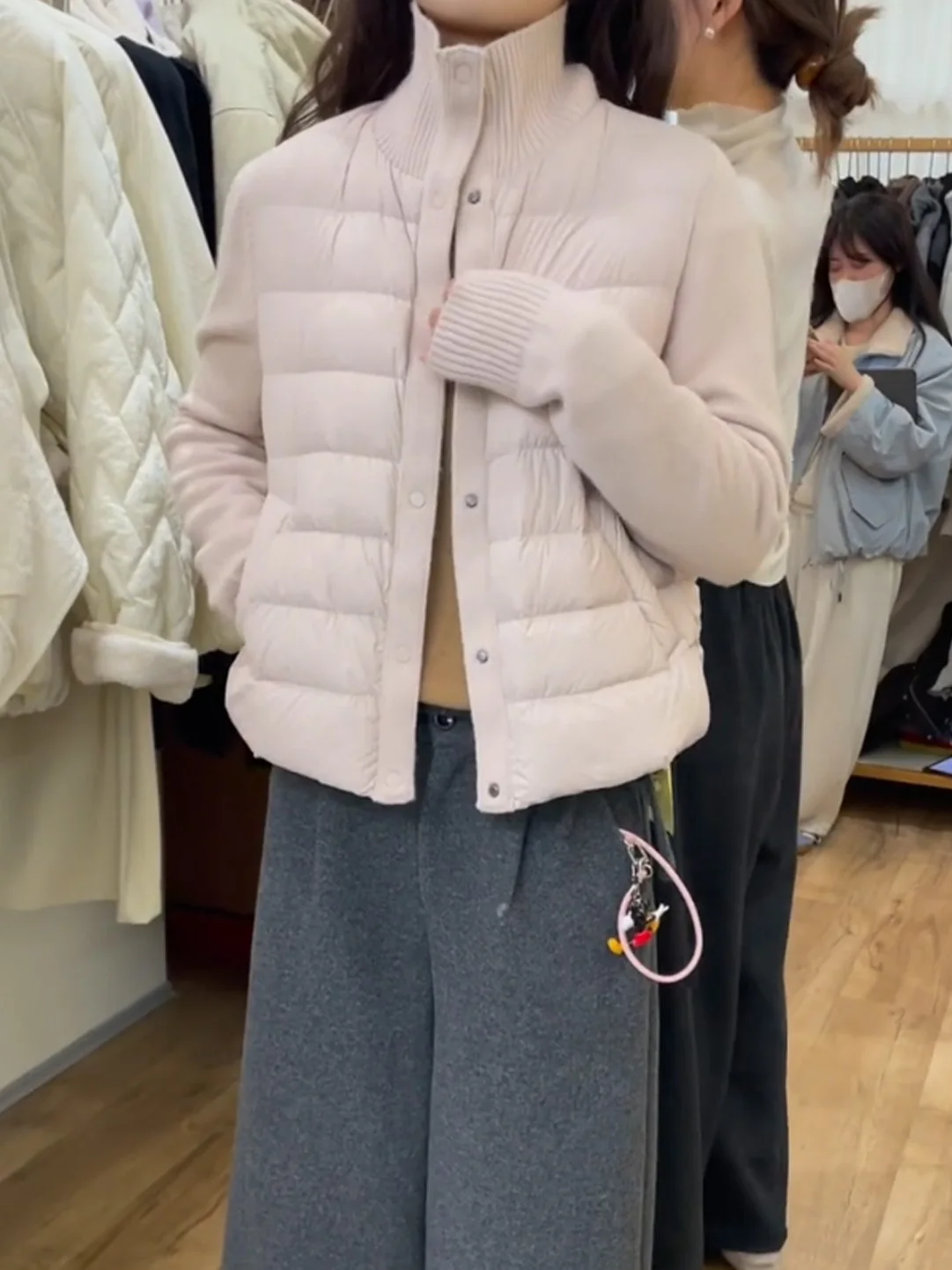 

Pink Knitted Stand Collar Patchwork Cotton Jacket Women's Winter Fashion Casual Versatile Thick Outerwear Korean Style Long S...