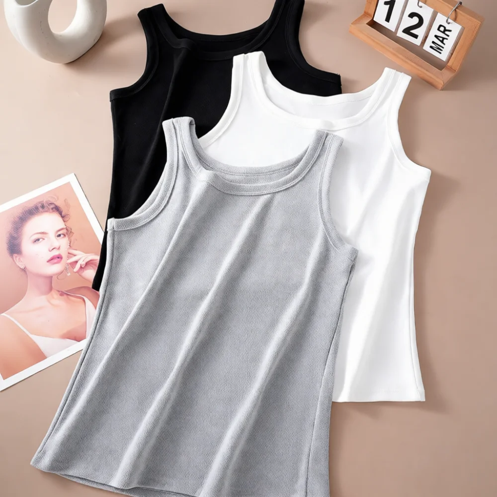 Thermal Underwear Vest Women Winter Warm Sleeveless Brushed Fabric Shapewear Slim Fit Body Control Elastic Soft Basic Top Tank