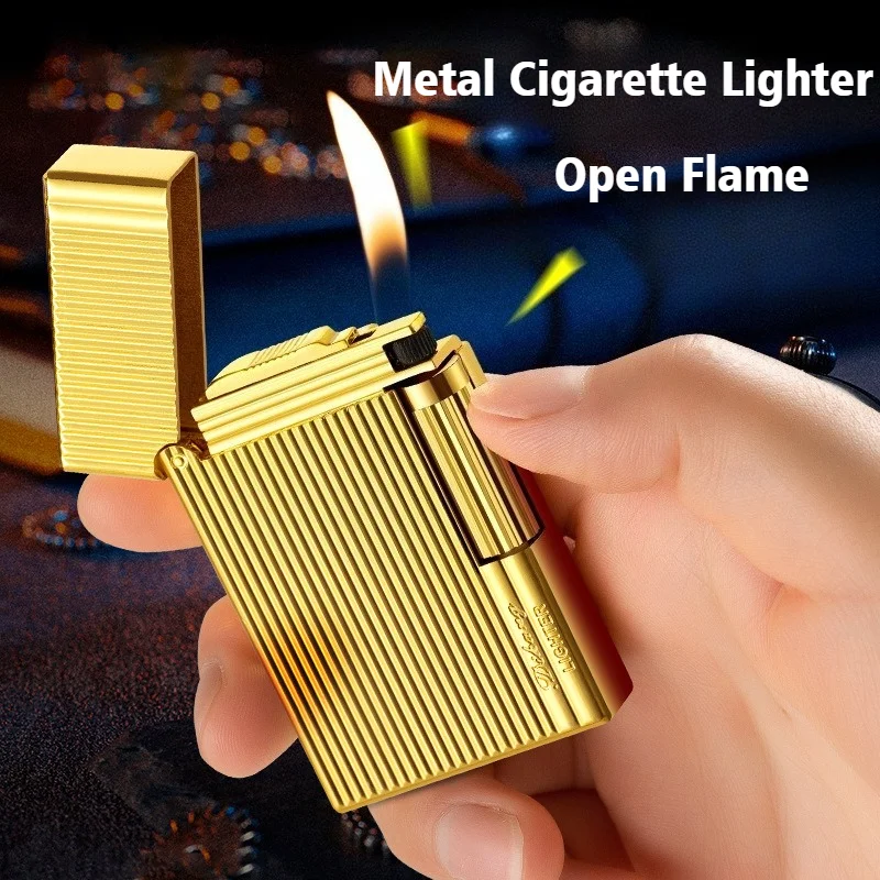 

Cigar Igniter Retro Lighter Side Slip Ignition Grinding Wheel Inflatable Open Fire Metal Cigarette Lighters & Smoking Accessorie