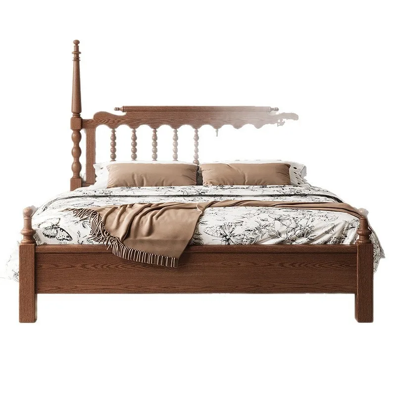 

French retro Windsor bed solid wood bed High column medium ancient bed double master bedroom furniture