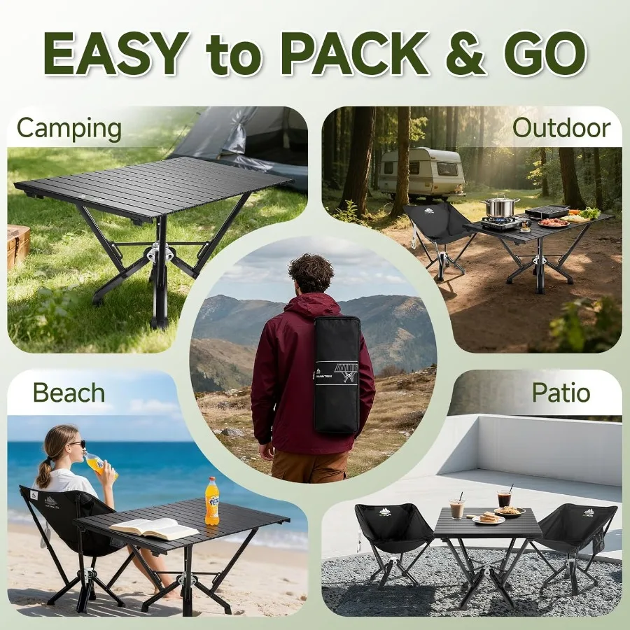 طاولة تخييم قابلة للطي طاولة تخييم صغيرة مع سعة تحميل تصل إلى 380 رطل طاولة قابلة للطي من الألومنيوم قابلة للطي مع حقيبة حمل