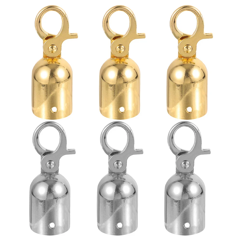 6 Pcs Rope End Stop Lanyard Snap Hook Cord Stainless Steel Cap with Stanchions Post Hooks Locks