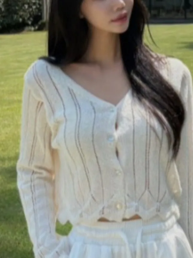 

Anti-Aging Thin Hollow out Knitted Cardigan Women's Summer New Versatile ort Svel Top UV Protection Faionable Ladie...