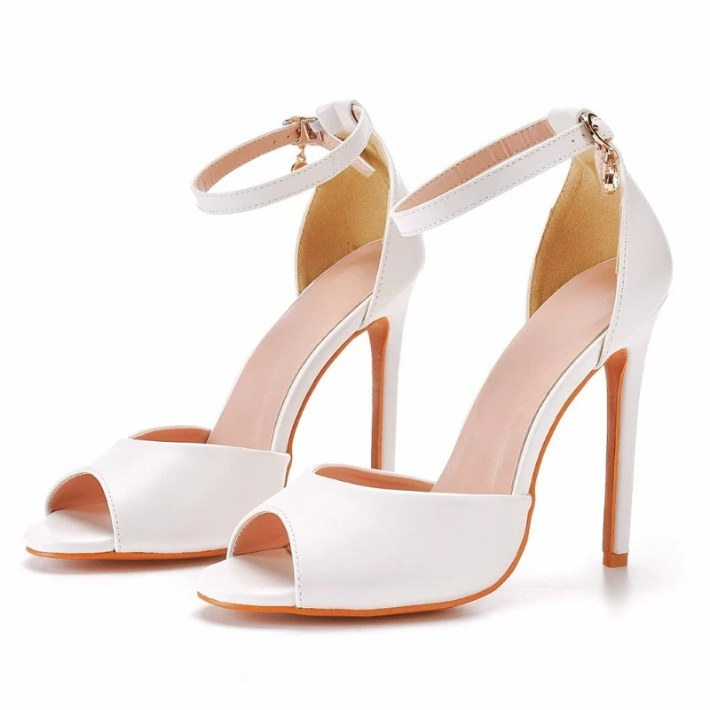 Large Size Womens White Fish Mouth Wedding Sandals Elegant Fine Heel High Heels Spring Autumn Bridal Shoes