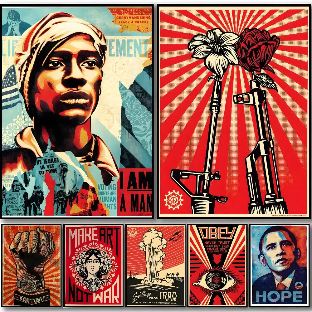 1PC Shepard Fairey Poster Self-adhesive stickers are suitable for any wall surface waterproof moisture-proof
