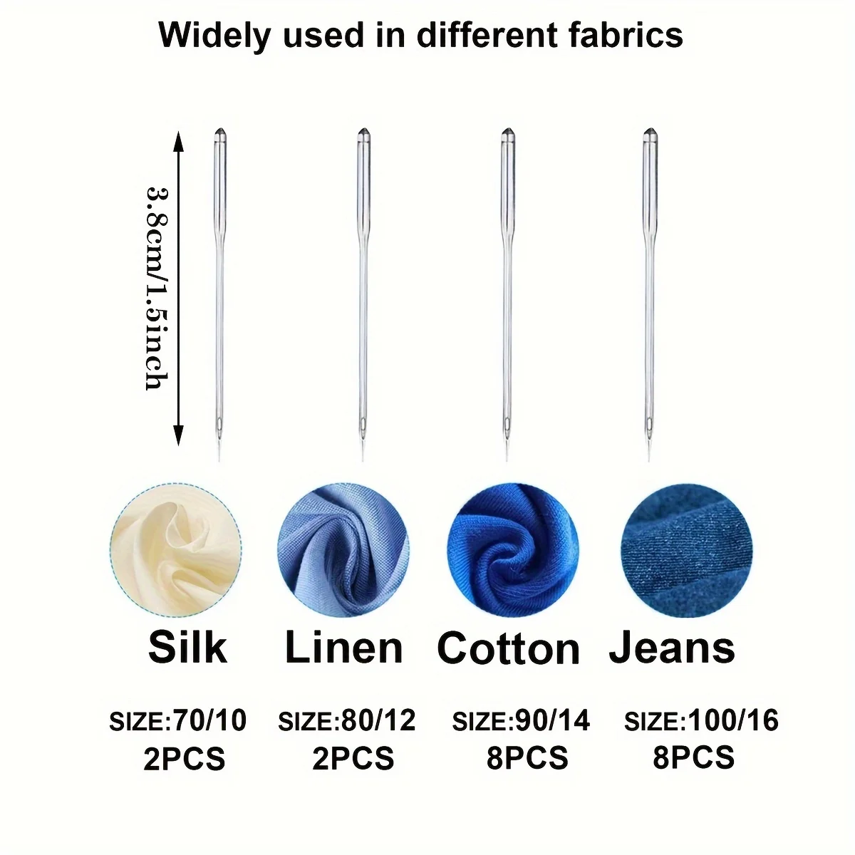 20-teiliges Universal-Nadelset für Nähmaschinen – 70/10 90/14 100/16 verschiedene Größen für Seide, Baumwolle, Jeans und Multi-Stoff – Detail 3