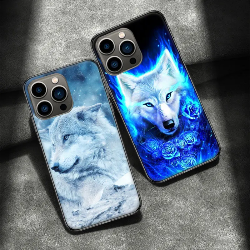 Snow White Blue Eyes Wolf Phone Case For Apple Iphone 16 15 Plus Soft 13 12 Mini Cover 11 14 Pro Max Capa X XS XR 8 7 Shell Coqu