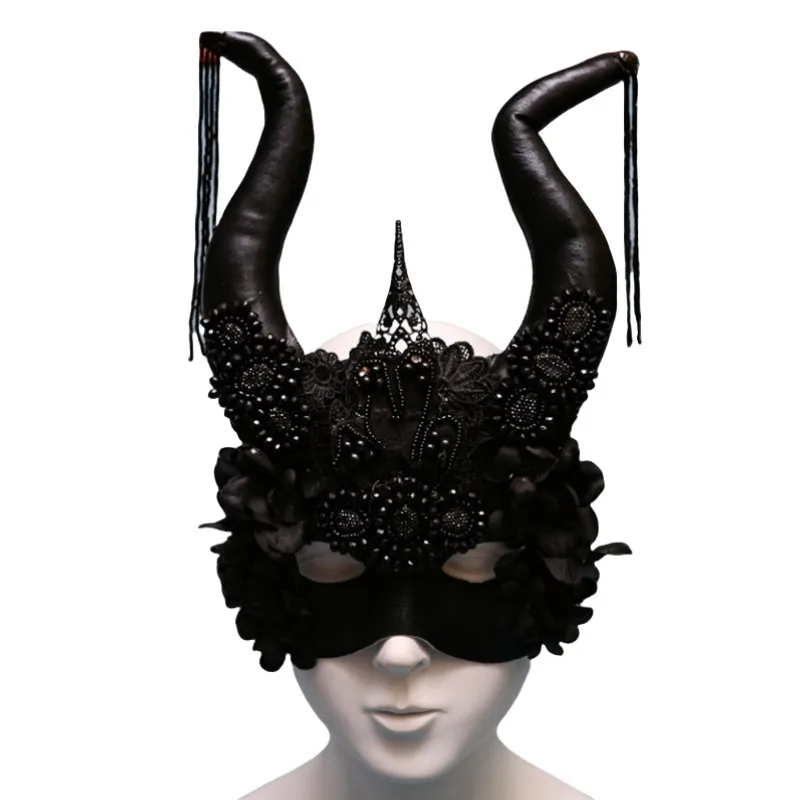 

Masquerade Party Black Ox Horn Mask Halloween Party Carnival Accessories Cosplay Costume Masked Singer Stage Performance Prop