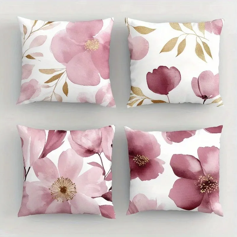 Home Decorative Pillowcase Pink Flower Pattern Bedroom Living Room Sofa Decorative Cushion Cover