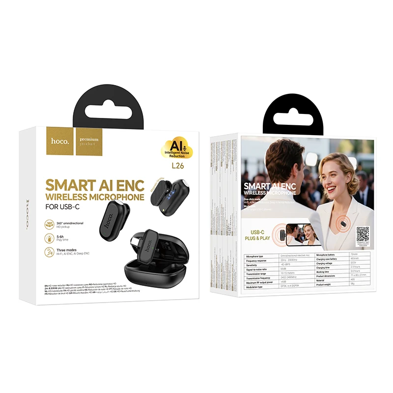 HOCO Smart Ai reducción de ruido micrófono inalámbrico adaptador USB C soporte para iPhone 17 16 15 Pro Max Android telé