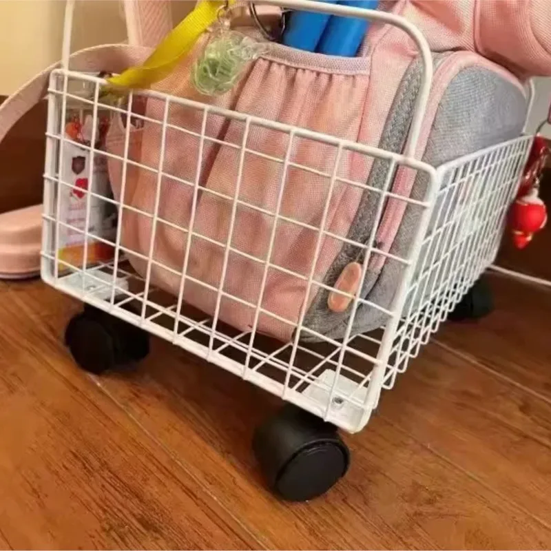 Bold iron School bag storage cart sliding wheels mobile bookcase under desk organizer student office desk under storage cabinet