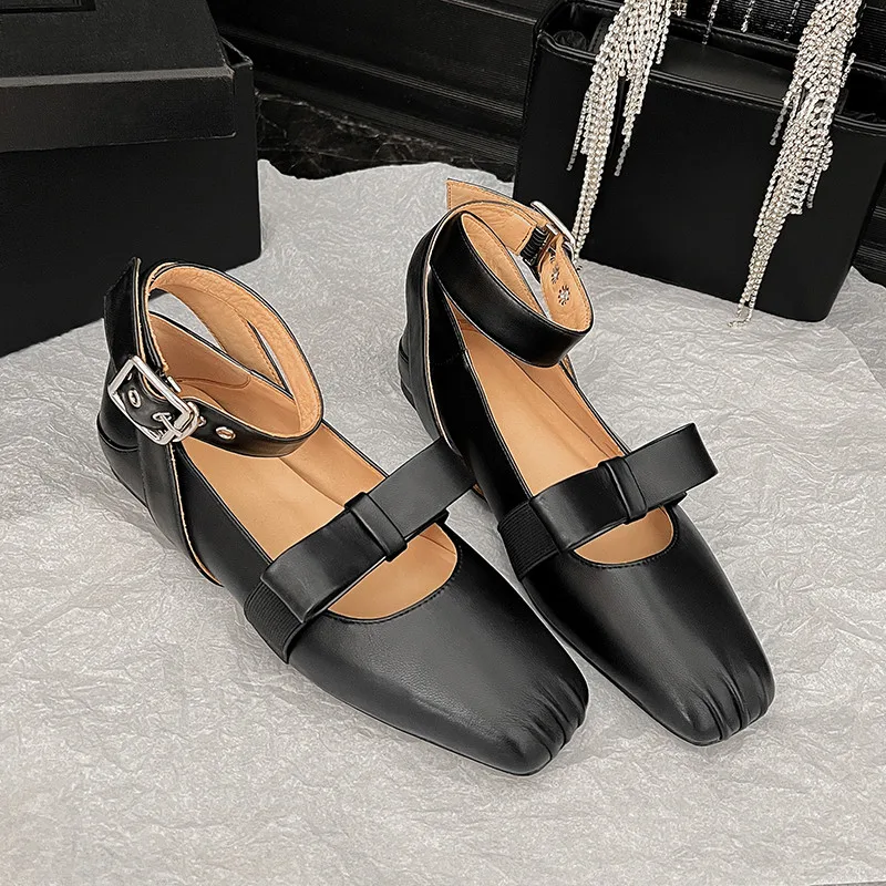 

MKKHOU Fashion Women's Shoes New High Quality True Leather Bow Ankle Buckle Strap Ballet Flat Shoes Modern Lightweight Shoes