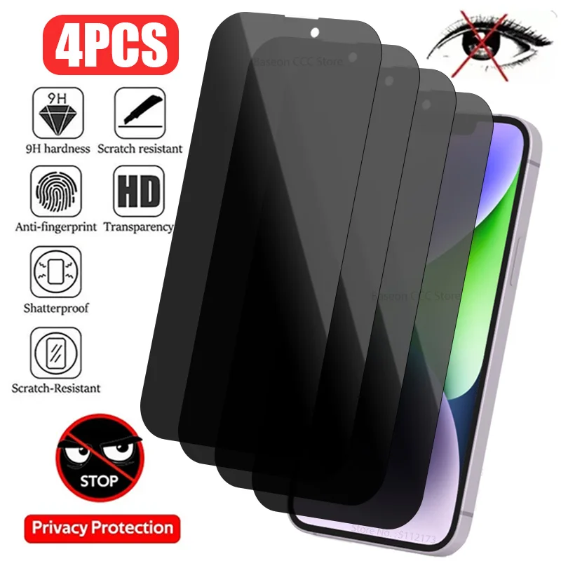 Vidro Temperado Anti-Espião para iPhone, Protetor de Tela de Privacidade, iPhone 14, 13, 11, 12, 15 Pro Max, Mini, SE, 15, 14 Plus, XR, XS, 2020, PCes 4