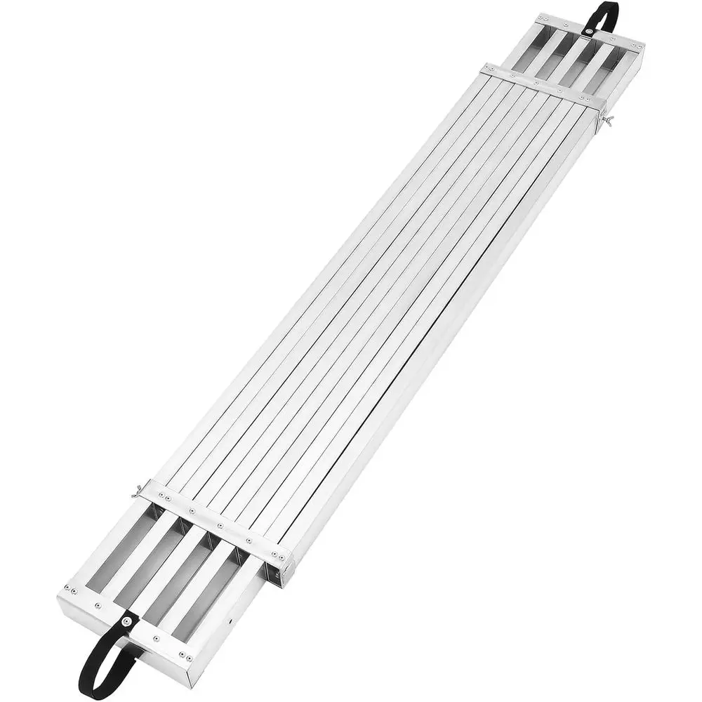 Telescoping Work Platform Plank, 9-15ft, 440 lbs Capacity, with Anti-Slip Platform and Scaffold Ladder Accessory (Silver)