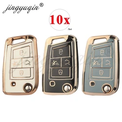jingyuqin 10pcs 4Buttons TPU Car Key Case Cover For Volkswagen VW Golf 7 ALLTRACK MK7 Tiguan SEAT Ateca Leon Ibiza Skoda Octavia