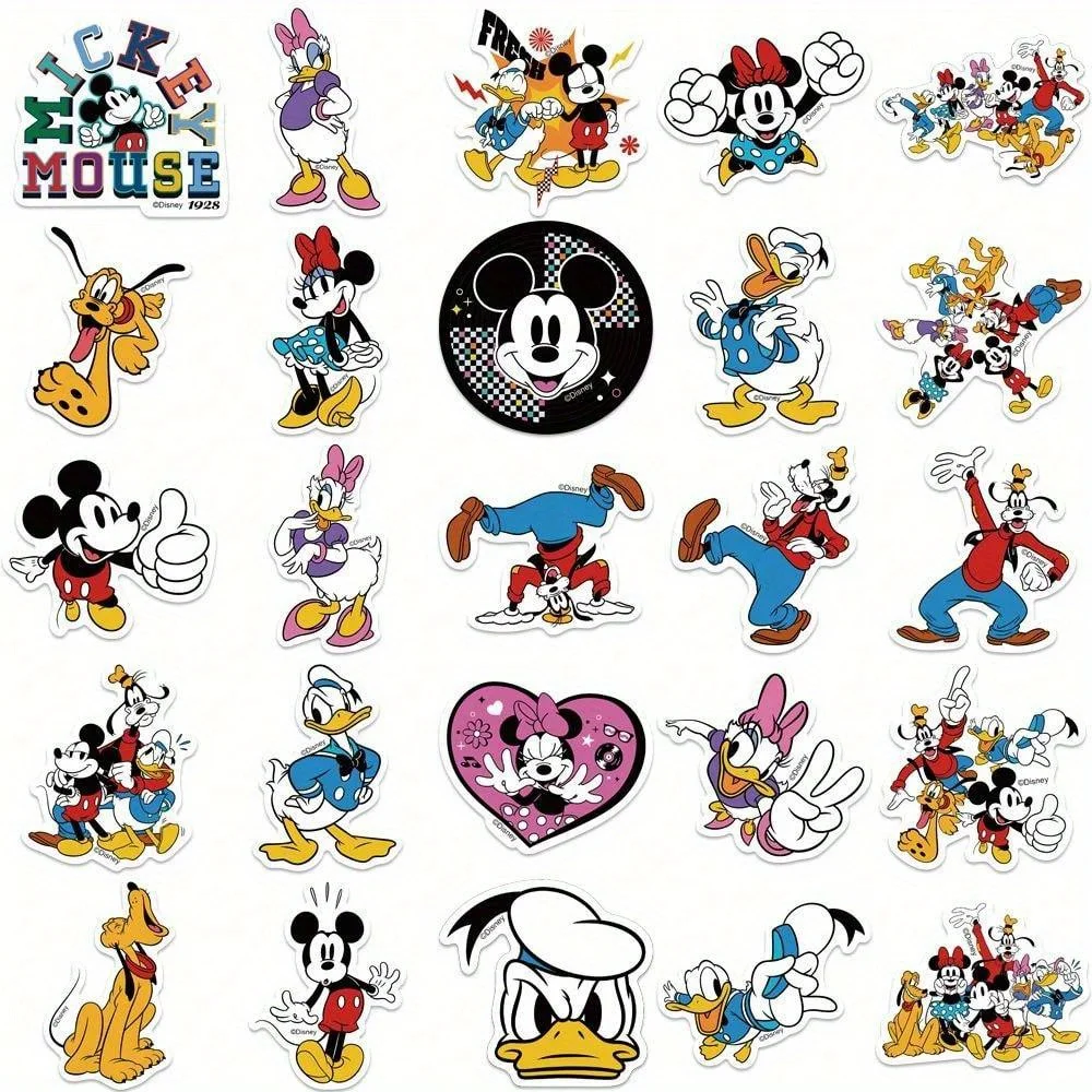 50 Uds. De pegatinas de Mickey Mouse de Disney, bonitas pegatinas multiusos, pegatinas decorativas impermeables para refrigerador, ordenador, juguetes para niños