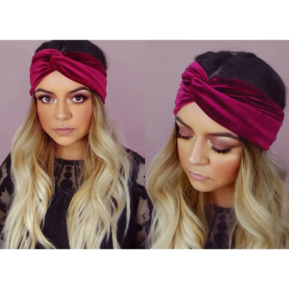 

3Pcs Gold Flocking Elastic Headwrap Hairbands for Women Black Red Stylish Adjustable Stretch Fabric