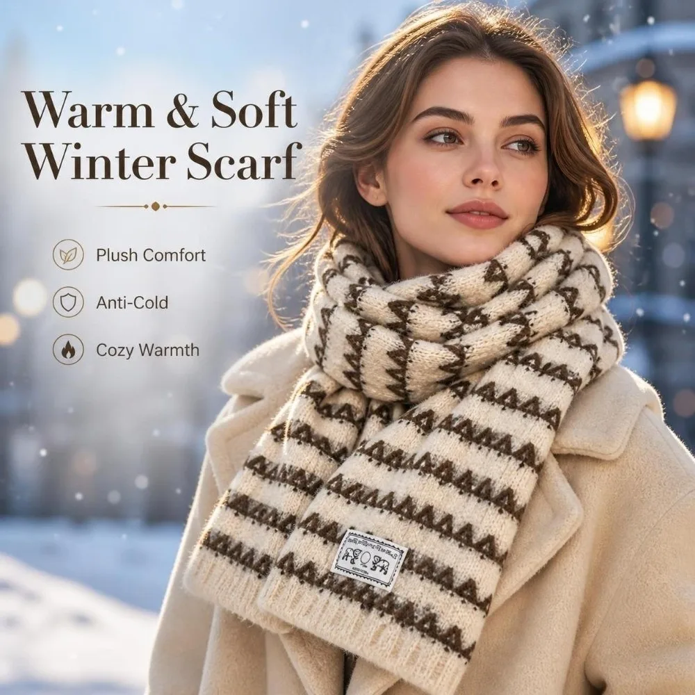 Korean Style Striped Knitted Scarf Flat Weave Comfortable Winter Scarf Warm Neck Warmer Women