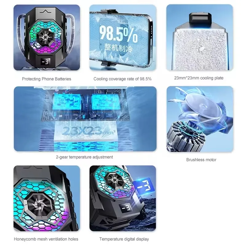 SL31 Mobile phone back clamp radiator TEC cooler with temperature display, cooling fan for iPhone Samsung Android phone games