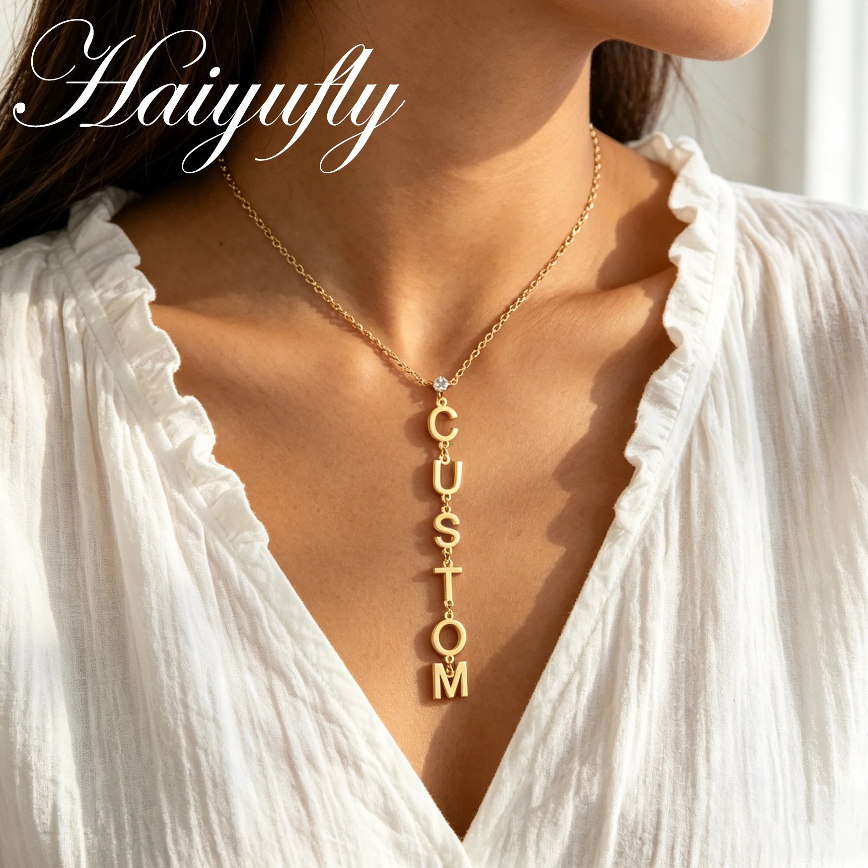 Haiyufly Custom Name Necklace for Women Initial Drop Lariat Choker Chain Stainless Steel Jewelry Personalized Birthday Gift