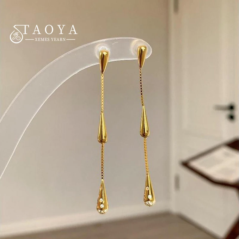 New Design With Gold Color Water Droplet Tassel Hanging Earrings Exquisite Jewelry For Women Versatile Commuting Ear Accessories