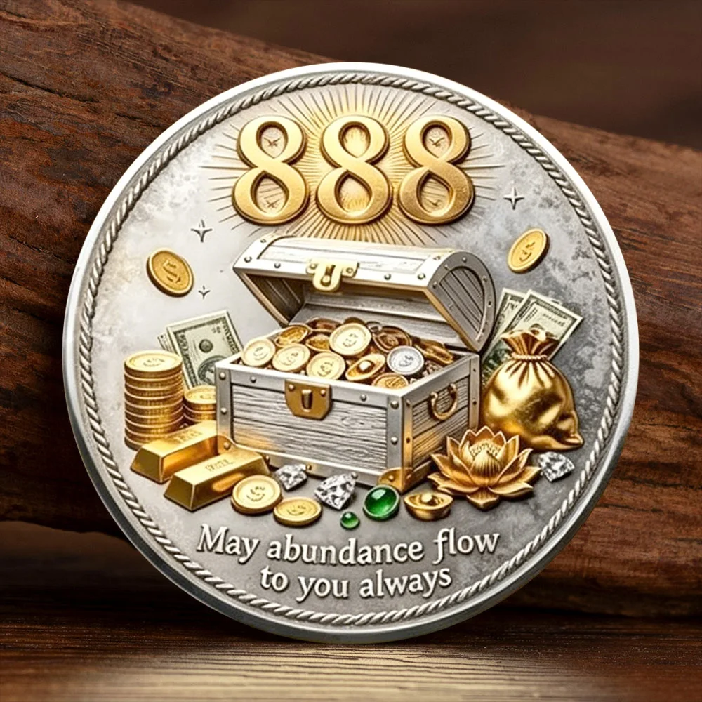 2D Gold Silver Plated 888 Angel Number Abundance Coin Treasure Trove Commemorative Token Infinite Wealth Luck Collectible