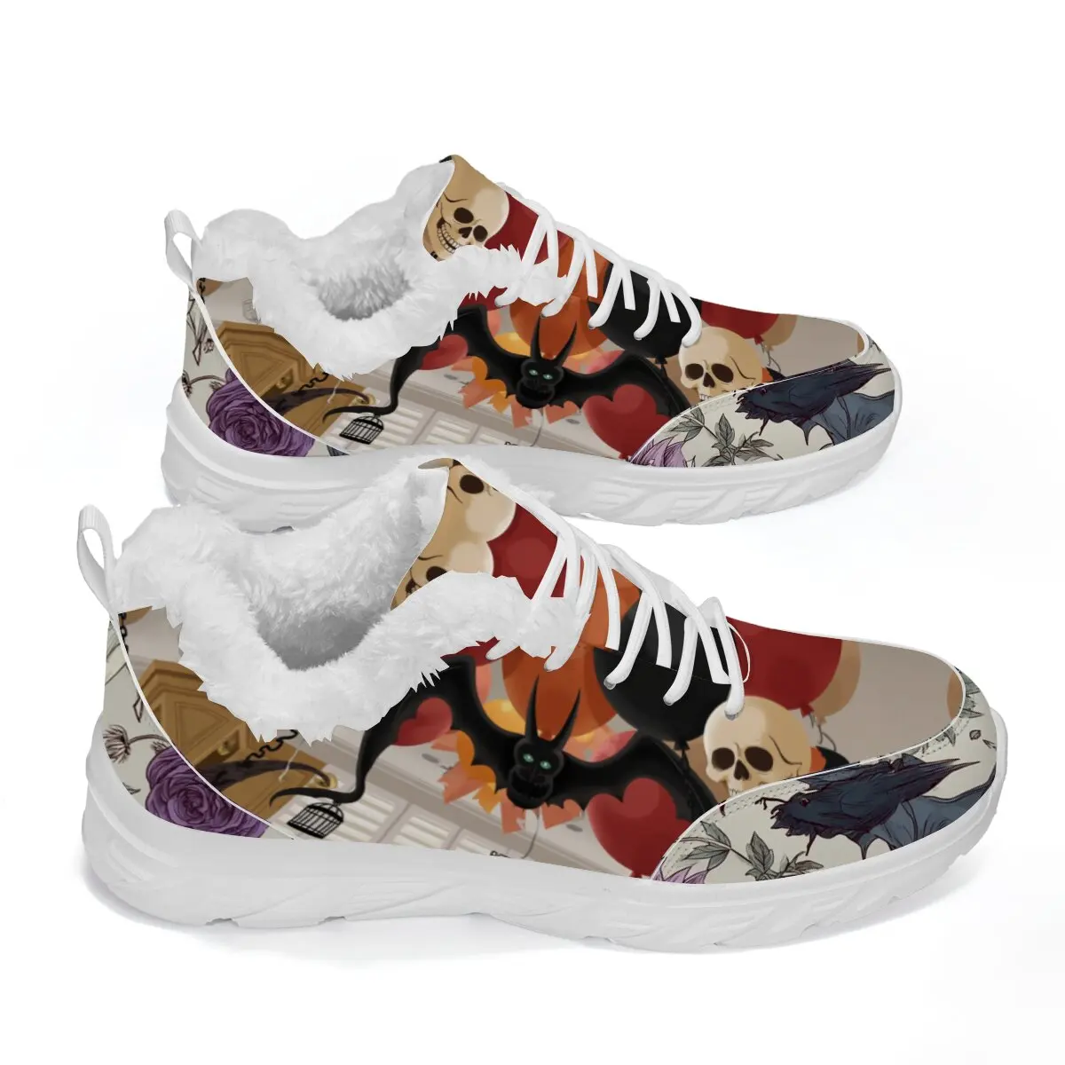 

New Stylish Printed Halloween and Christmas Skull Pattern Casual Sports Shoes with Flat Bottom Low Top and Round Toe