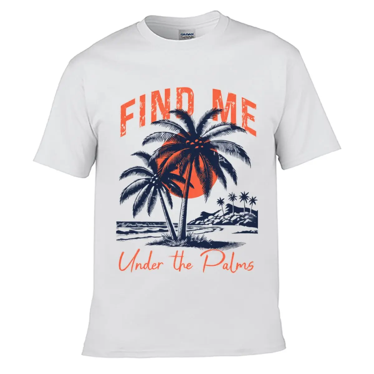 Under The Palms Tropical Beach Palm Tree Sunset Graphic Street Loose Simple Tee
