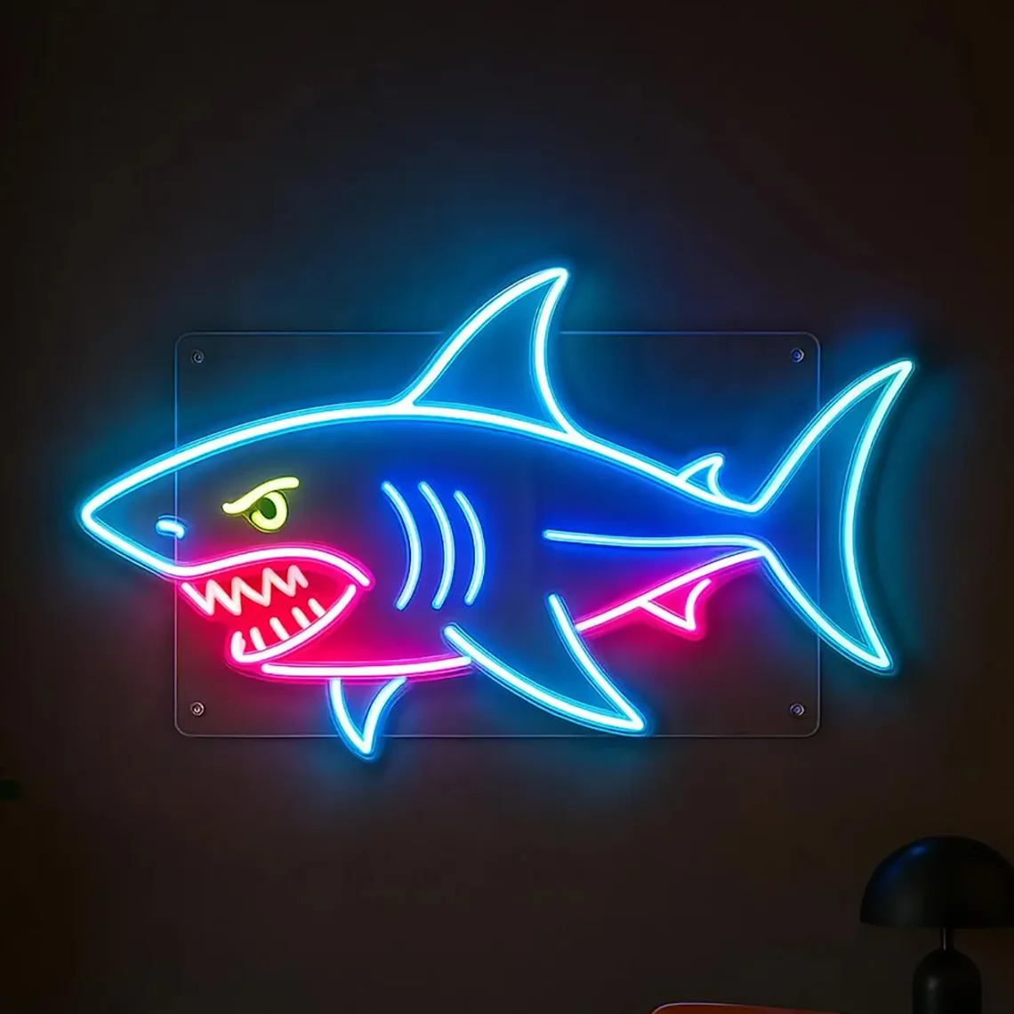 Shark Neon Sign Angry Blue Shark Neon Sign Bar Home Handing Neon Art Wall Decor