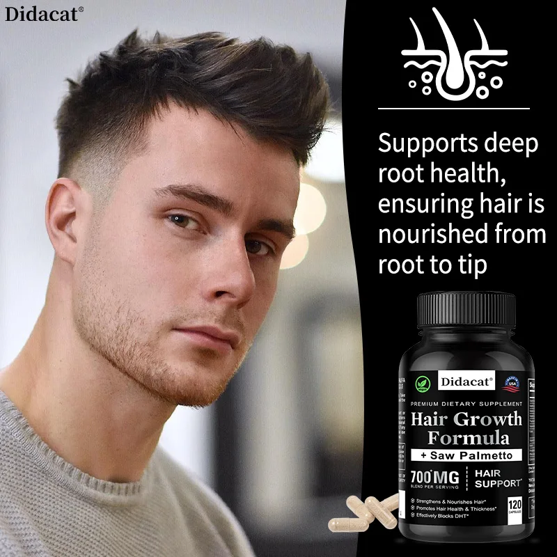 Hair Growth Capsules, Saw Palmetto & Biotin, Support Healthy Hair Follicle, Thicker Fuller Hair, Nourish Scalp for Men & Women
