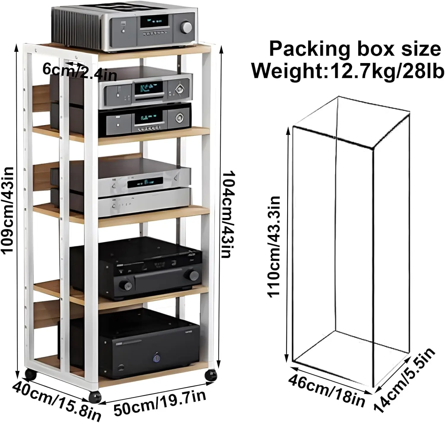 Media Stand, Stereo Audio Rack Stand, Media Cabinet, CD Rack Entertainment Stereo Component Organizer for Home, Office and Theat