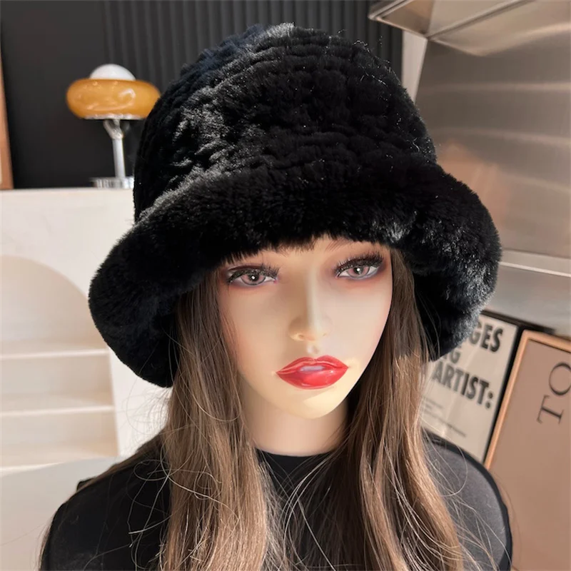 Rex Rabbit Fur Hats Whole Furs Cap Real Natural Rabbit Fur Ear Protection Fisherman Hat Female Fashion Warm Hat For Woman