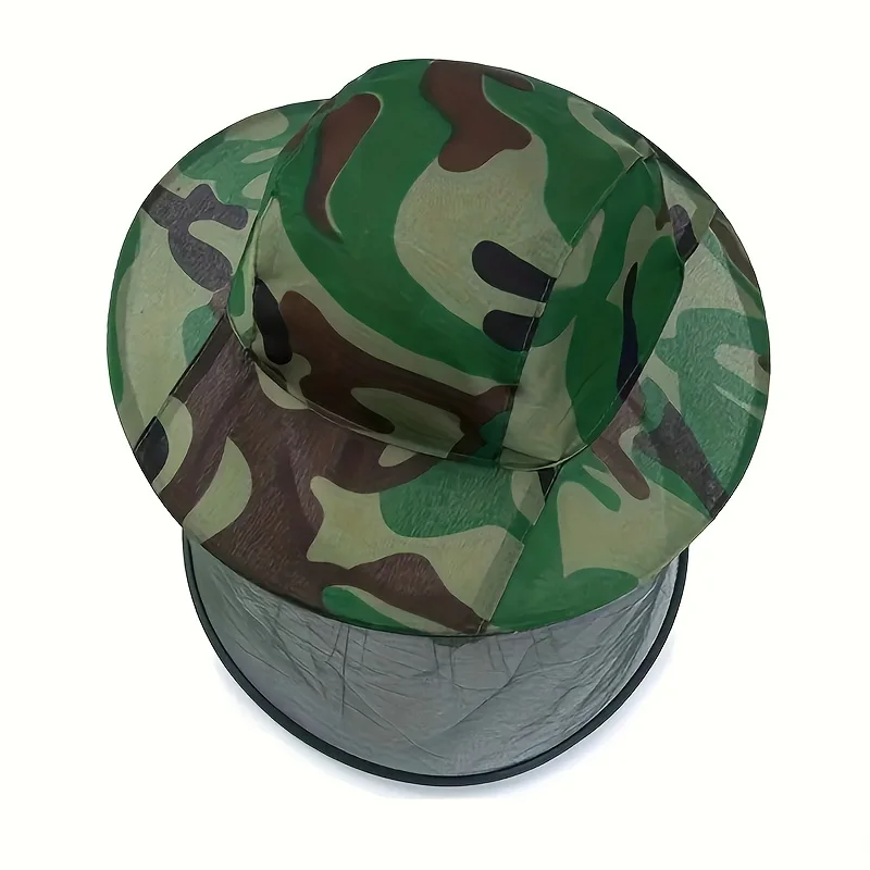 Adjustable camouflage mosquito-repellent cap with mesh face and neck cover – EVA material, machine washable