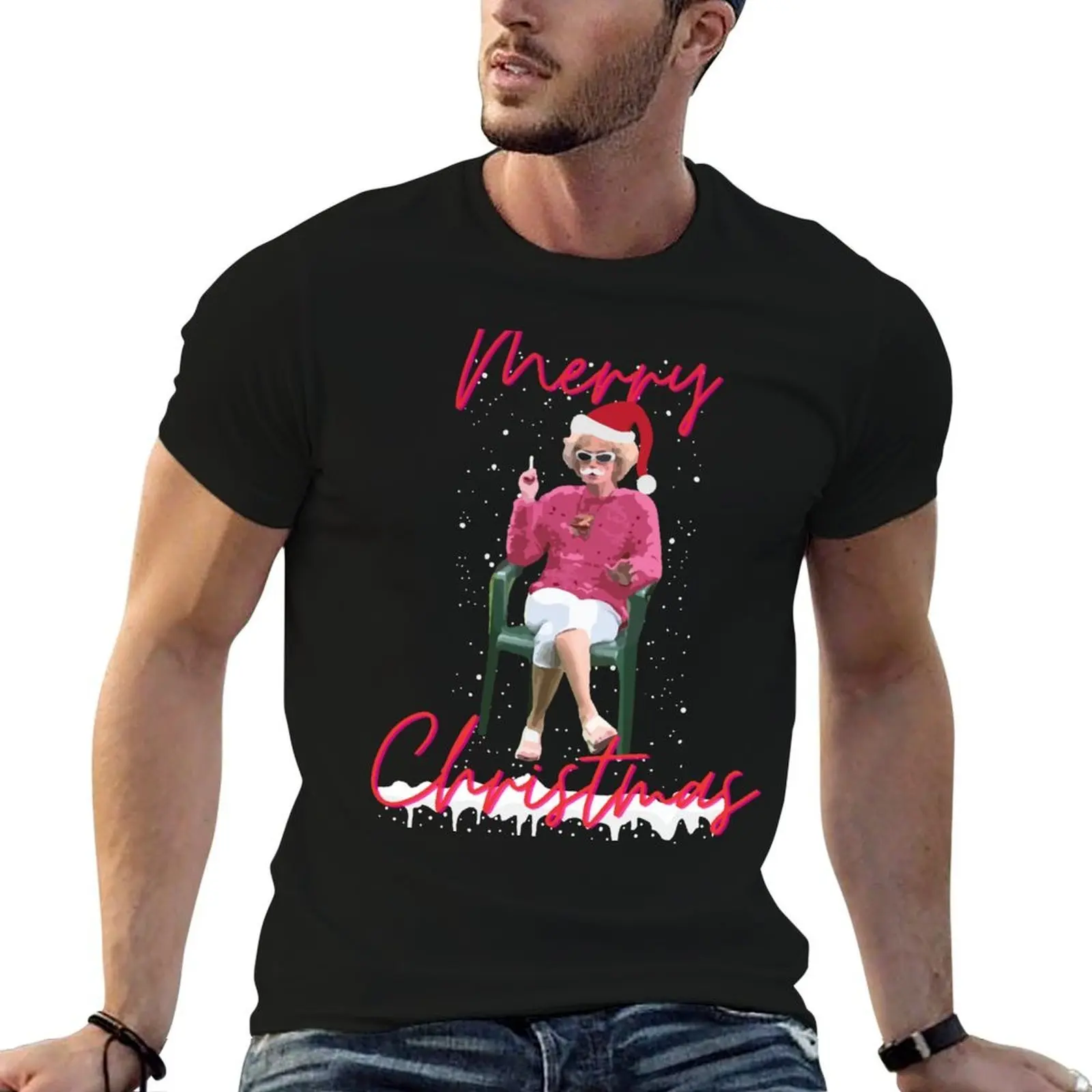 Kath and Kim Merry Christmas Santa Lawn T-Shirt plus size tops shirts graphic tees slim fit t shirts for men