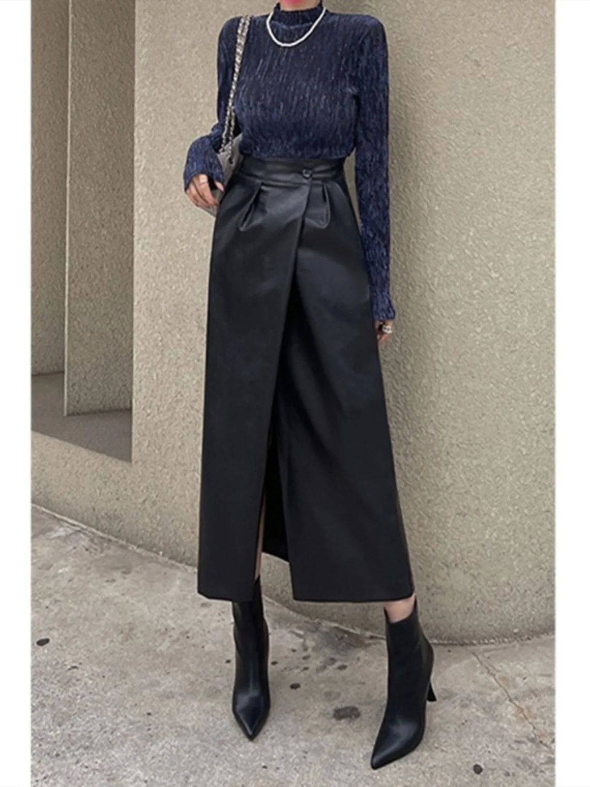 

Новая женская юбка с высокой талией, плиссированная, прямого кроя, с разрезом, осенне-зимняя, модель с запахом